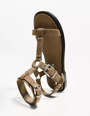 Flat slider sandals with buckles
