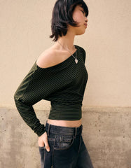 Striped long sleeve sash T-shirt