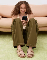 Flat slider sandals with buckles