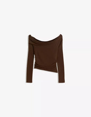 Shimmery textured Bardot neckline top