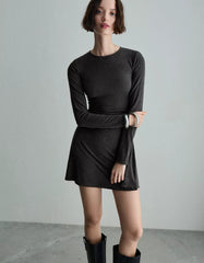 Gathered long sleeve mini dress