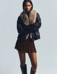 Textured metallic thread mini skirt