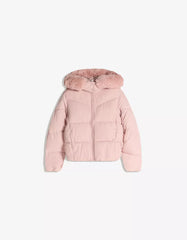 Water-repellent hooded puffer jacket with faux fur