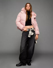 Water-repellent hooded puffer jacket with faux fur