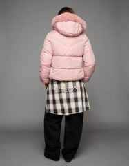 Water-repellent hooded puffer jacket with faux fur