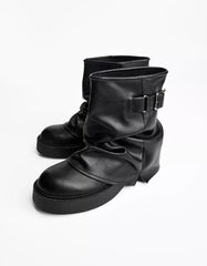 Flat fold over ankle boots with buckle