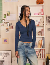 Long sleeve lace-trimmed T-shirt