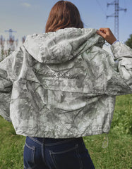 Printed hooded puffer jacket