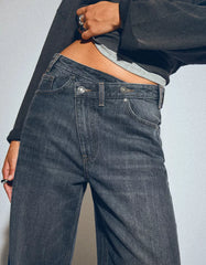 Wide leg jeans with crossover waistband