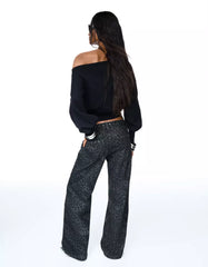 Animal print straight-leg studded pants