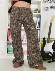 Animal print straight-leg studded pants