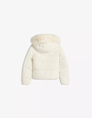 Water-repellent hooded puffer jacket with faux fur