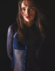 Long sleeve tulle T-shirt with rhinestones