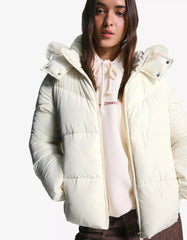 Water-repellent hooded puffer jacket with faux fur
