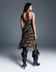 Check strappy tulle midi dress