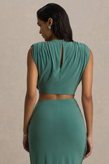 Tilda | Green Crew-Neck Crop-Top With Ruched Detailing