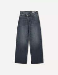 Wide leg jeans with crossover waistband