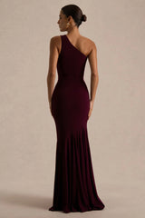 Zya | Dark Plum Asymmetric-Neck Fishtail Maxi Dress
