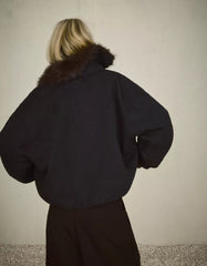 Denim jacket with faux fur collar