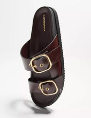 Flat slider sandals with buckles