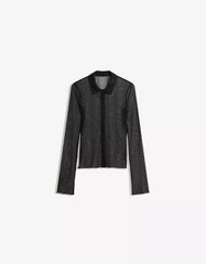 Long sleeve tulle T-shirt with rhinestones