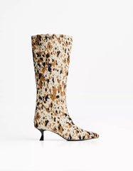 Animal print LEATHER high-heel boots