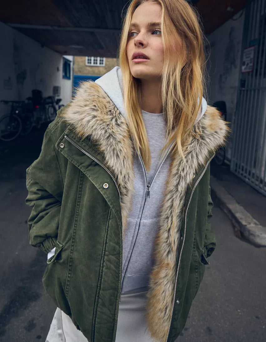 Faux fur collar jacket