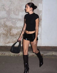 Metallic faux leather shorts