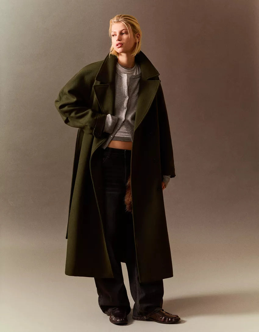 Oversize wool blend coat with belt
