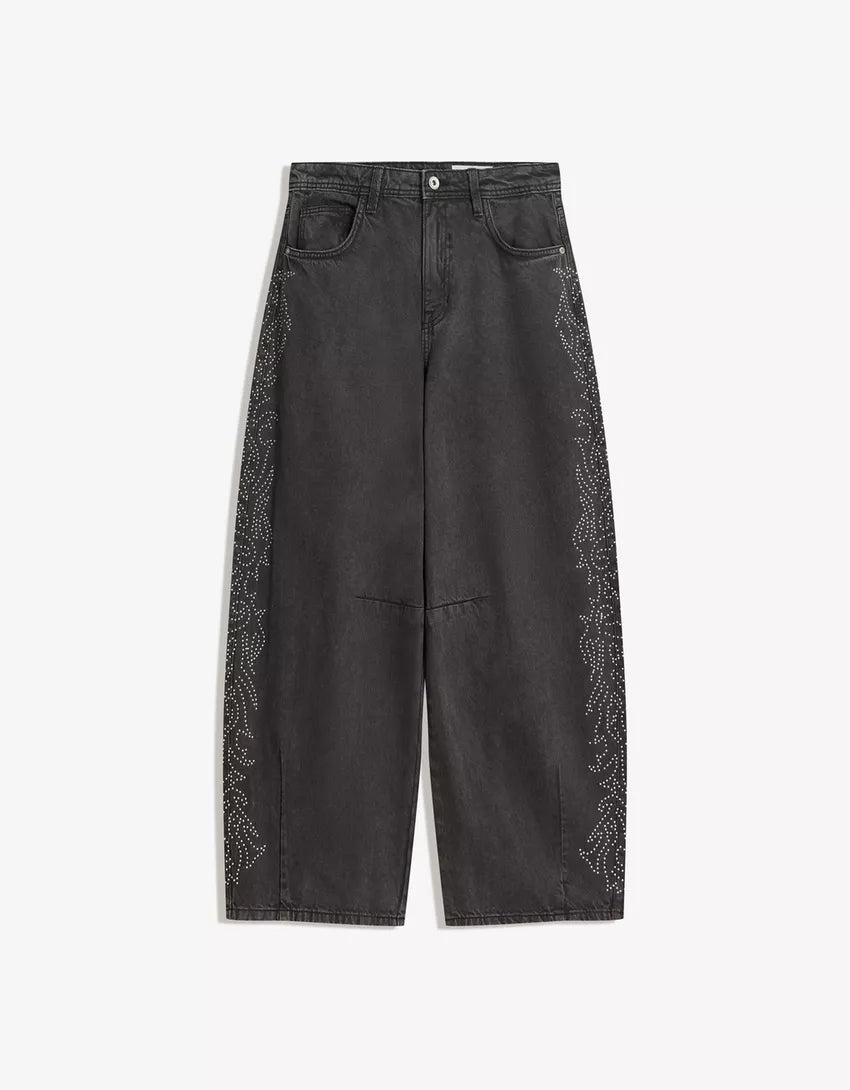 Barrel pants with rhinestone detail