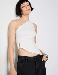 Asymmetric rhinestone top with ring detail