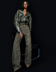 Animal print straight-leg studded pants