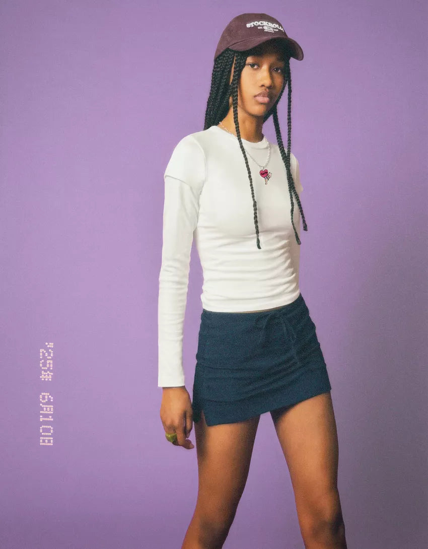 Skort with tied waistband