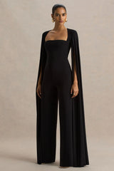 Zara | Black Square-Neck Jumpsuit With Cape Sleeves