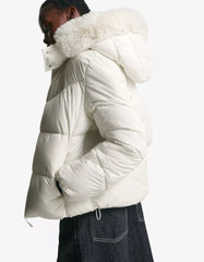 Water-repellent hooded puffer jacket with faux fur