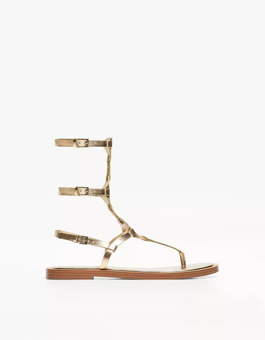 Flat slider sandals with buckles