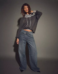 Wide leg jeans with crossover waistband