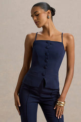 Nellie | Navy Tailored Button-Up Top