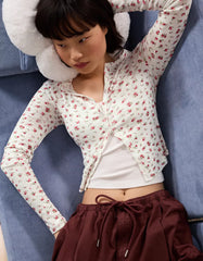 Printed pointelle cardigan