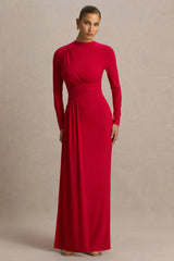 Virelle | Red Boat-Neck Maxi Dress With Drop-Waist