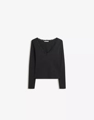 Long sleeve lace-trimmed T-shirt
