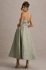Zuma | Light Blue Jacquard Strapless Midi Dress