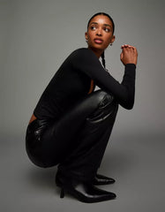 Leather effect bootcut pants