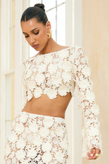 Ibiza | Cream Lace Bell-Sleeve Crop Top