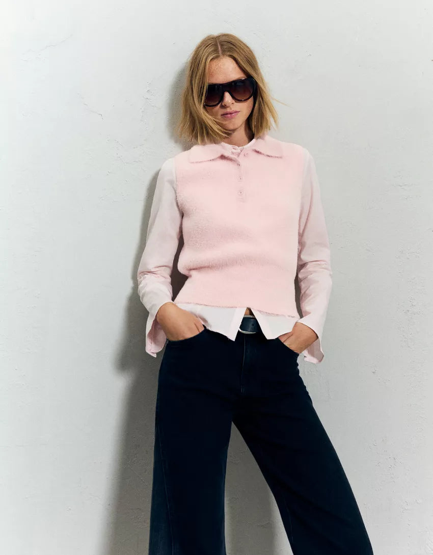 Faux fur polo collar vest