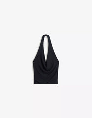 Shimmery draped cowl neck halter top