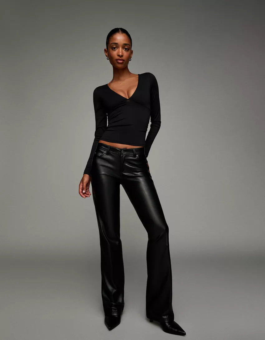 Leather effect bootcut pants