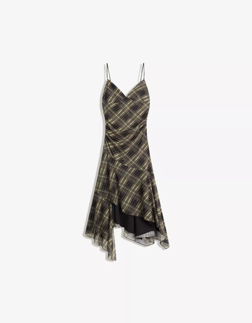 Check strappy tulle midi dress
