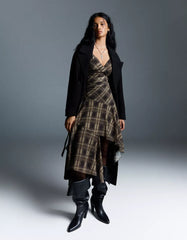 Check strappy tulle midi dress