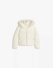 Water-repellent hooded puffer jacket with faux fur